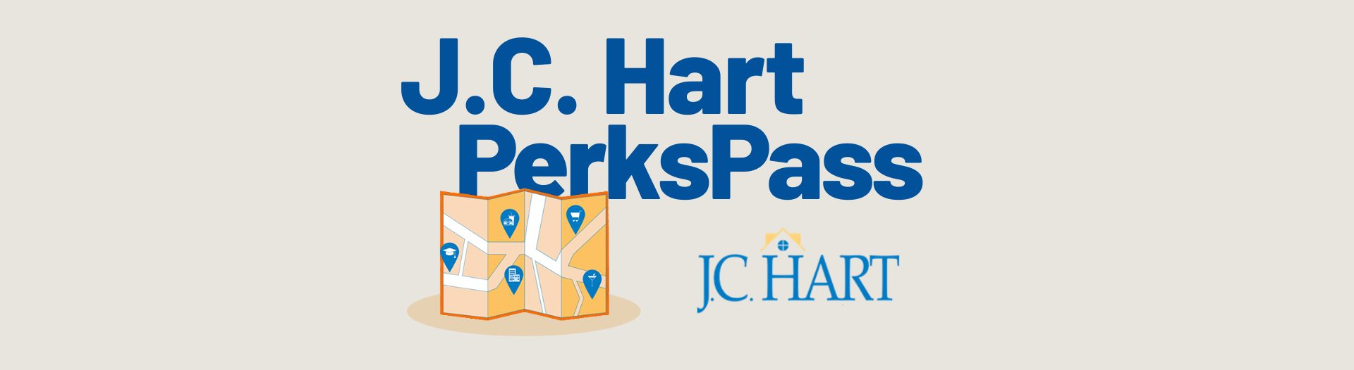 jc hart perks pass with a graphics map and jc hart logo and a description outreach revamp and resident value
